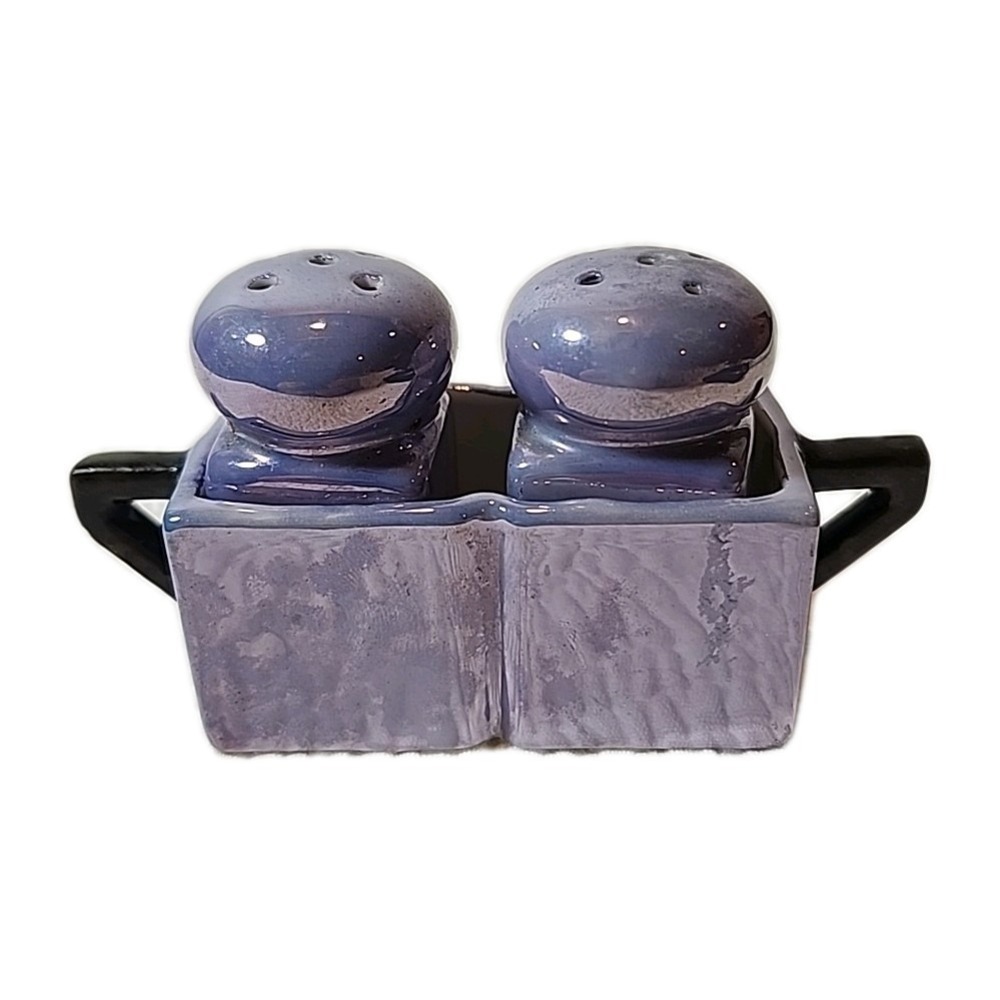 Japanese Lusterware Salt & Pepper Shaker Set Purple With Black Handles
